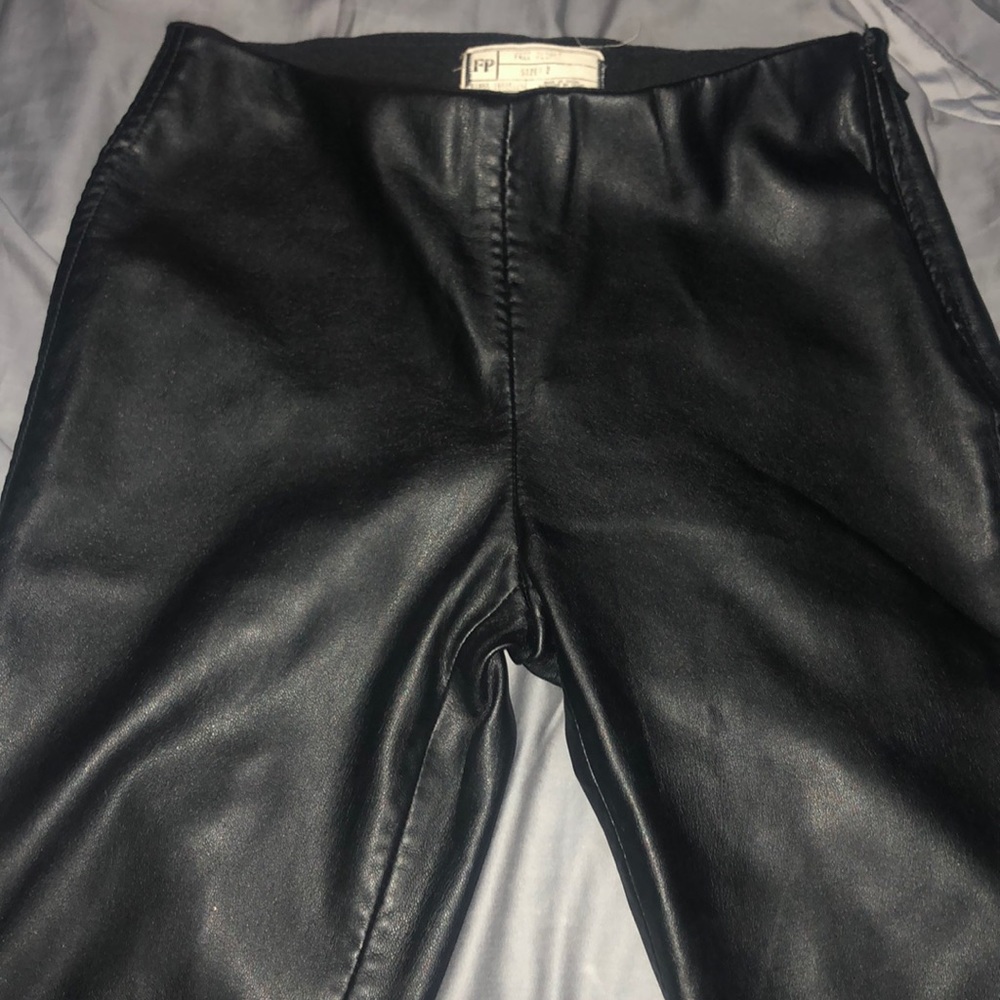 Faux leather flat front pant